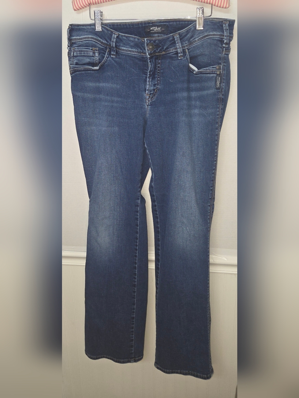 Silver Jeans Suki Slim Boot Jeans Womens Size 14 Distressed Curvy Stretch 0030